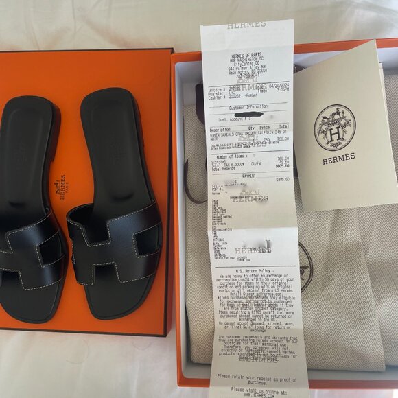 Hermes Oran Sandal in Black Leather - Picture 9 of 12